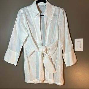 Neiman Marcus Linen Tie Wrap Top. Size S White